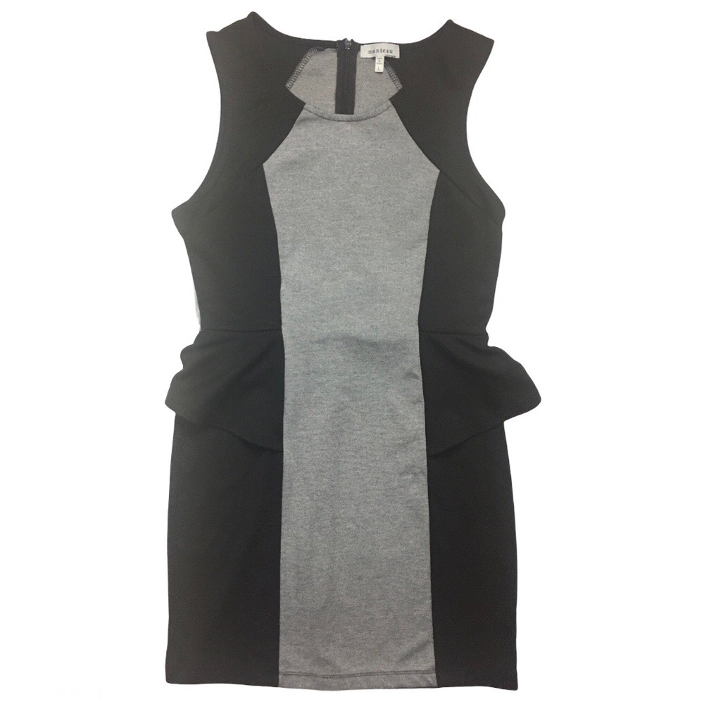 Monteau Women’s Peplum Dress Black and Grey Large